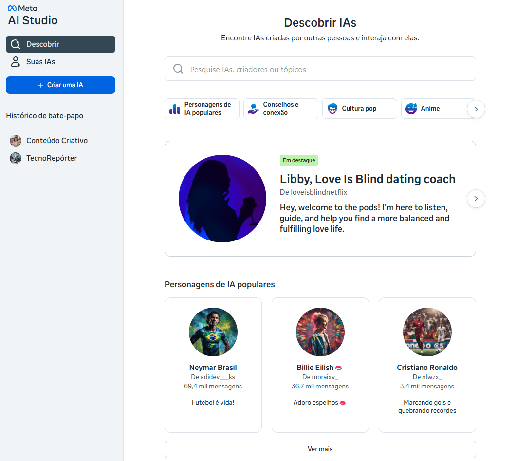 Criador de chatbots Meta AI Studio chegou em português ao Brasil; saiba como usar