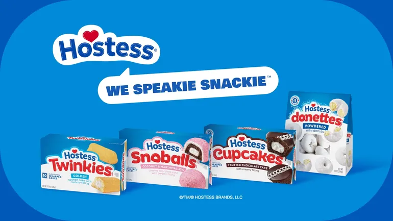 Hostess fala o idioma dos lanches com plataforma de marca pesada