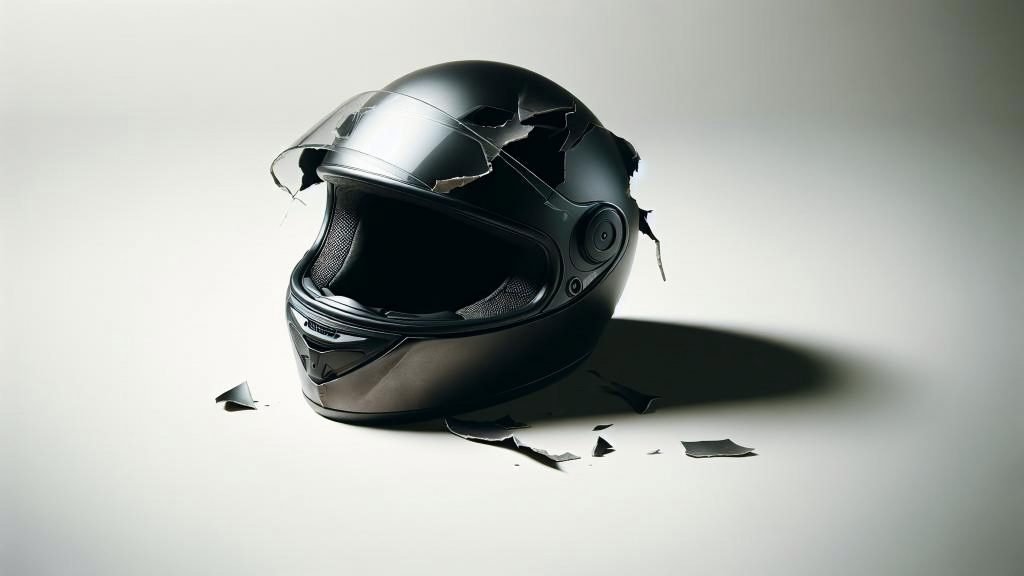 Imagem de capacete de motocicleta quebrado, fora da validade de conservação