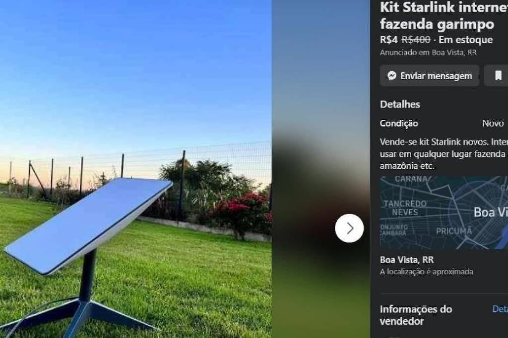 Imagem mostra marketplace do Google vendendo antena da Starlink