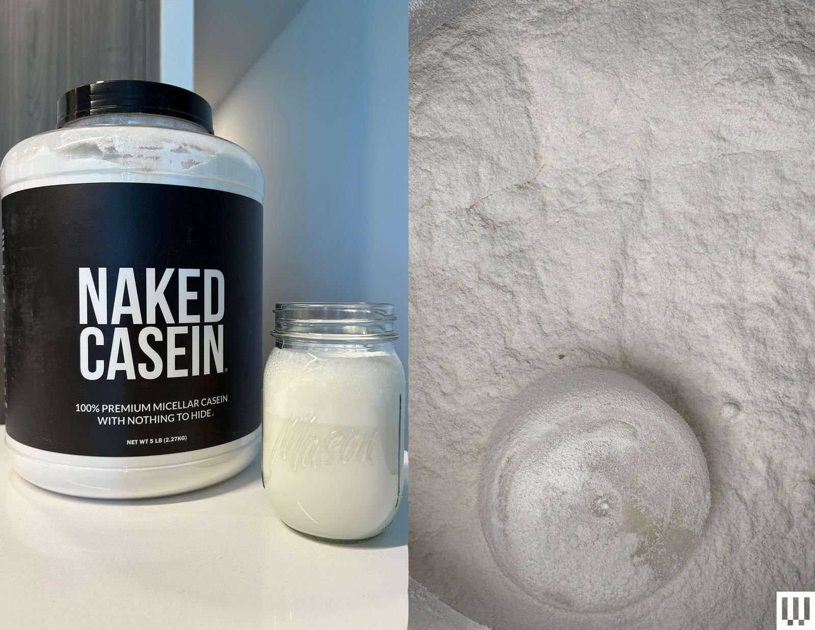 Melhores pós de proteína na marca de caseína nua na forma de copo e pó