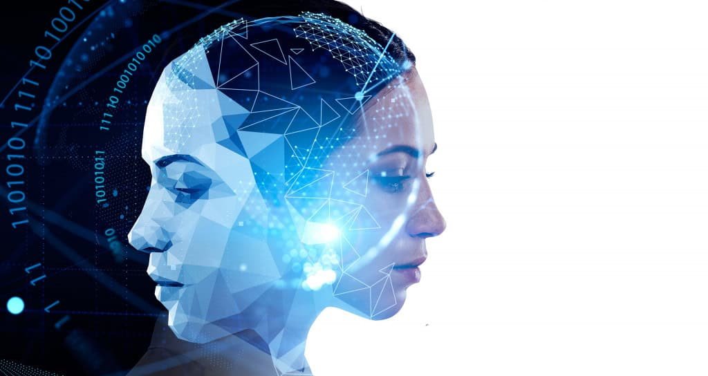 Rostos feminino e um digital