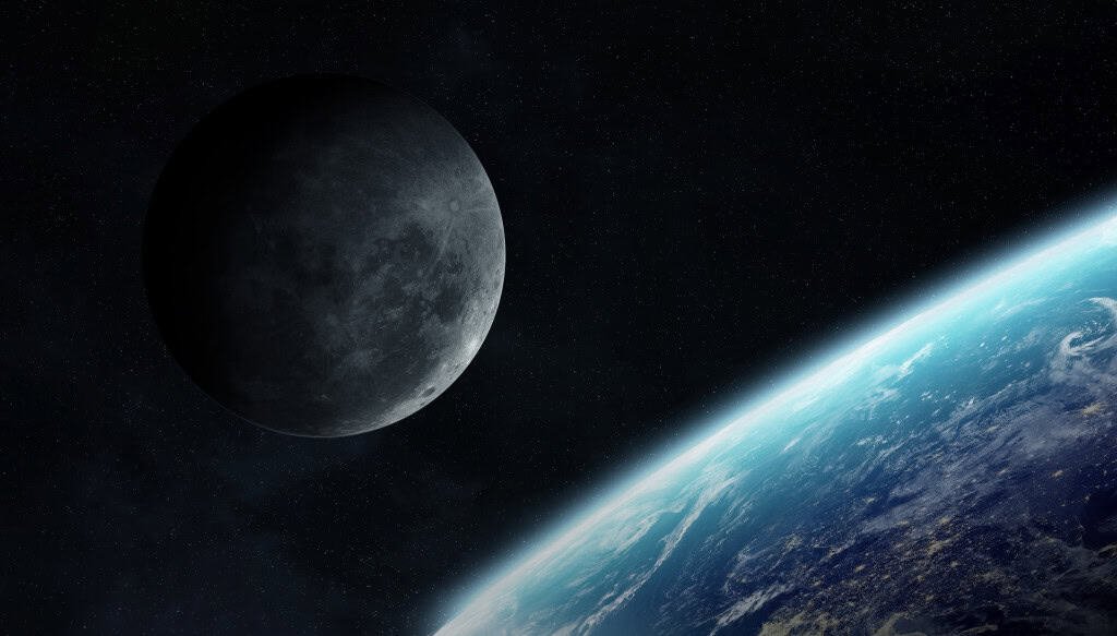 Representação artística da lua no perigeu – quando ela está mais próxima da Terra