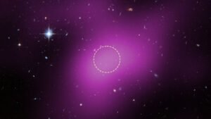 Ilustração apontando local onde a Cloud-9 está e onde deveria haver uma galáxia