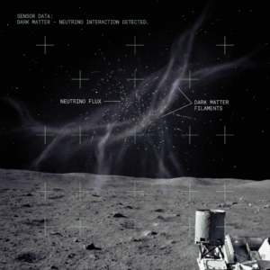 Ilustração artísica da visão, a partir da Lua, da interação entre matéria escura e neutrinos