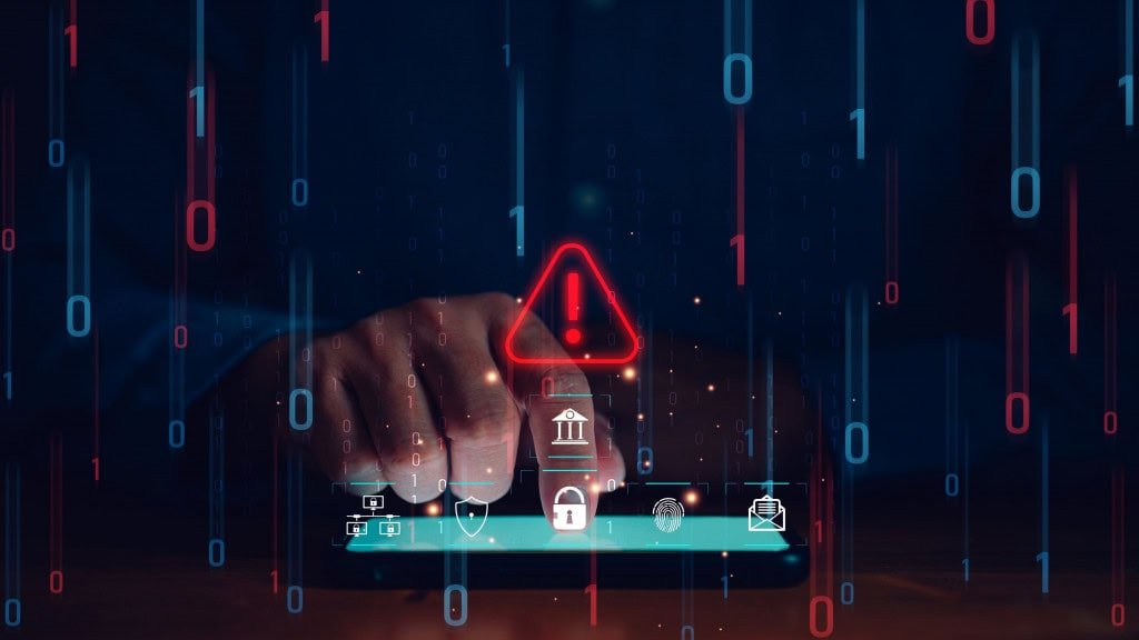 conceito de erro de notificação, ataque hacker, cibercrime e ameaças como ransomware, phishing e spyware /