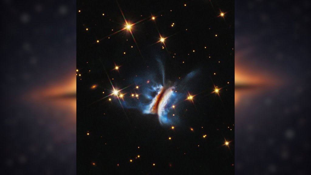 Imagem capturada pelo Hubble de sistema planetário cujo formato lembra um sanduíche