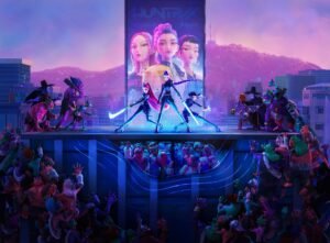 guerreiras-kpop-em-palco-neon-enfrentando-monstros-em-show-animado-com-visual-futurista