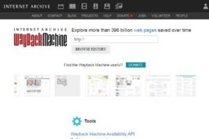 Página inicial do site Wayback Machine, projeto da organização sem fins lucrativos Internet Archive