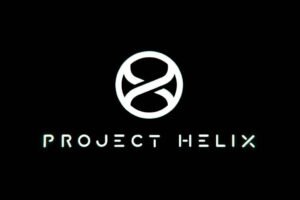 Logotipo branco do Project Helix em fundo preto, com símbolo circular estilizado acima do nome em fonte futurista.