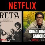 Montagem com pôsteres da segunda temporada de Treta e da minissérie documental sobre Ronaldinho Gaúcho que estreiam na Netflix