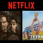 Montagem com pôsteres da segunda temporada de O Homem das Castanhas e do documentário Tetra: Acreditar de Novo, que estreiam na Netflix