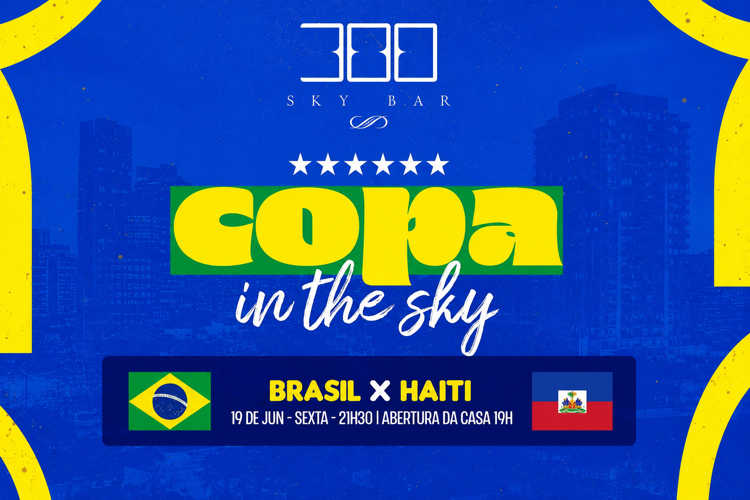 Brasil x Haiti: 300 Sky Bar prepara noite especial com transmissão do jogo e drinks inspirados na Copa do Mundo
