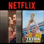 Montagem com pôsteres do filme Paixão de Escritório e de documentário sobre quando o Brasil foi tetracampeão na Copa do Mundo