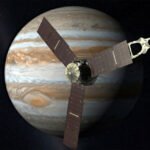 Representação artística da sonda Juno, da NASA, na órbita de Júpiter